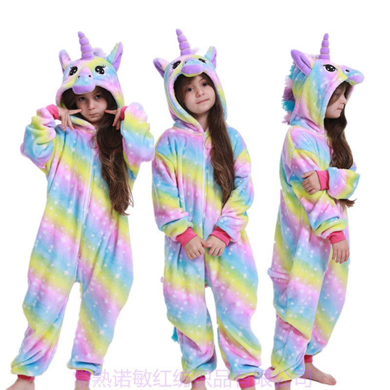 Unicorn Onesie Costumes Rainbow Color for Adult & Kids Zipper Up