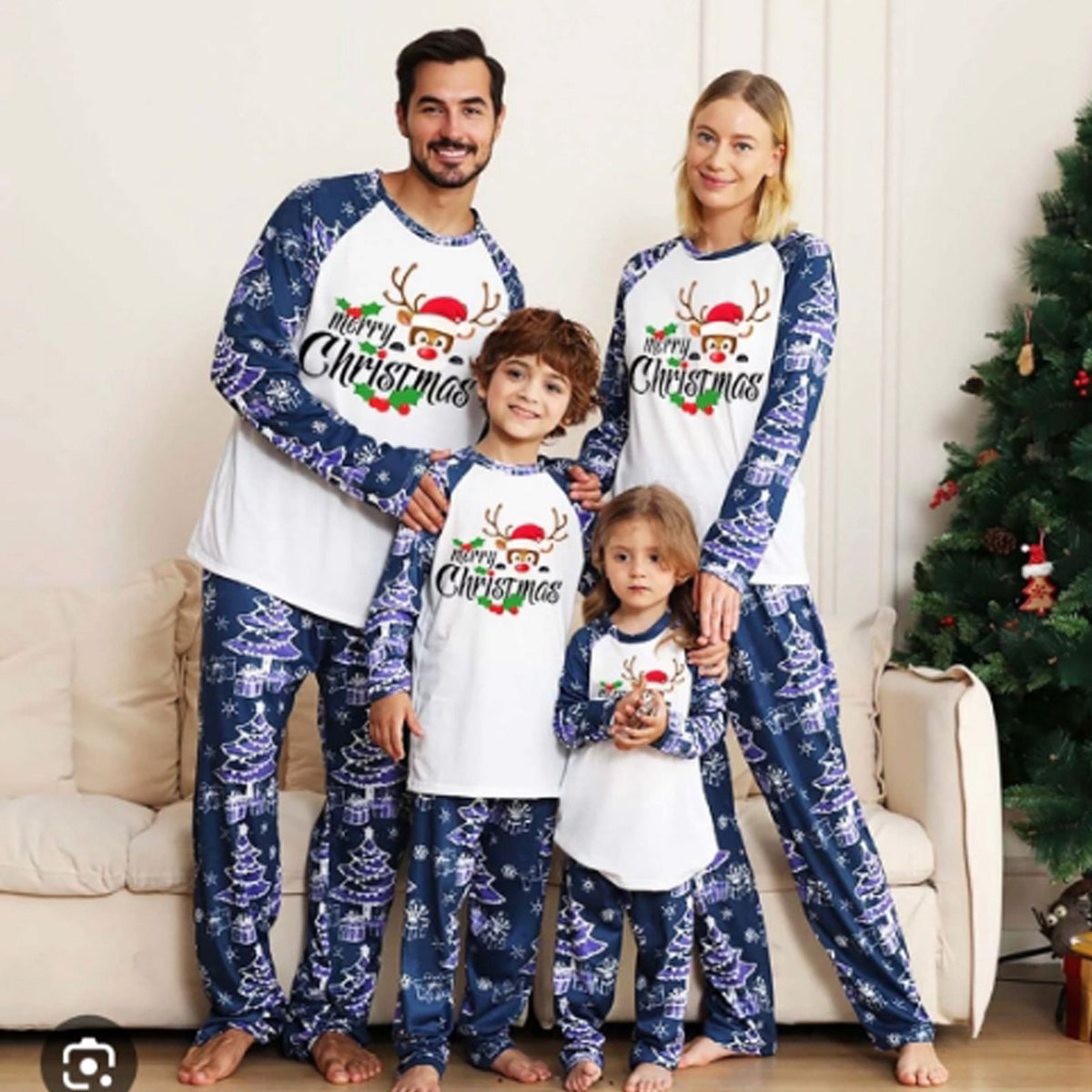 Christmas Matching Family Pajamas Jesus Is The Reason To The Season Blue Plaids Pajamas Set