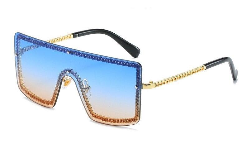 Oversized Square vintage fashion Metal frame brand designer Gradient sunglasses