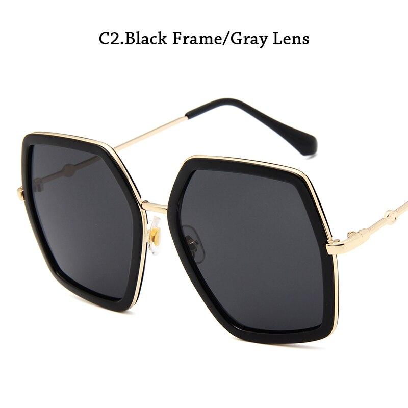 Oversized Women's Brand Designer Vintage Shiny Black Square Sun Glasses