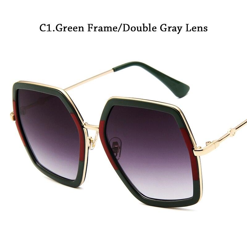Oversized Women's Brand Designer Vintage Shiny Black Square Sun Glasses