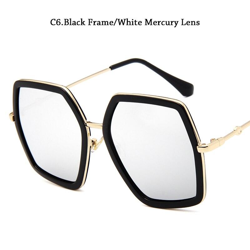 Oversized Women's Brand Designer Vintage Shiny Black Square Sun Glasses