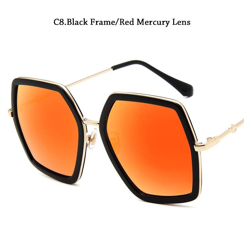 Oversized Women's Brand Designer Vintage Shiny Black Square Sun Glasses