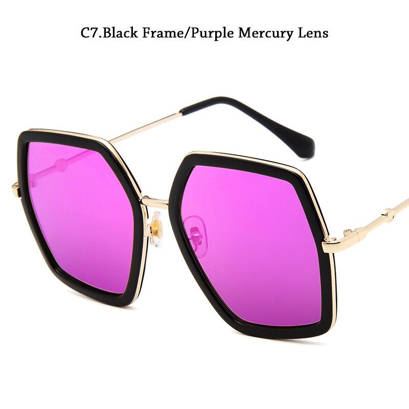 Oversized Women's Brand Designer Vintage Shiny Black Square Sun Glasses