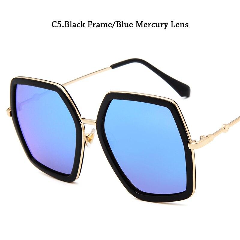 Oversized Women's Brand Designer Vintage Shiny Black Square Sun Glasses