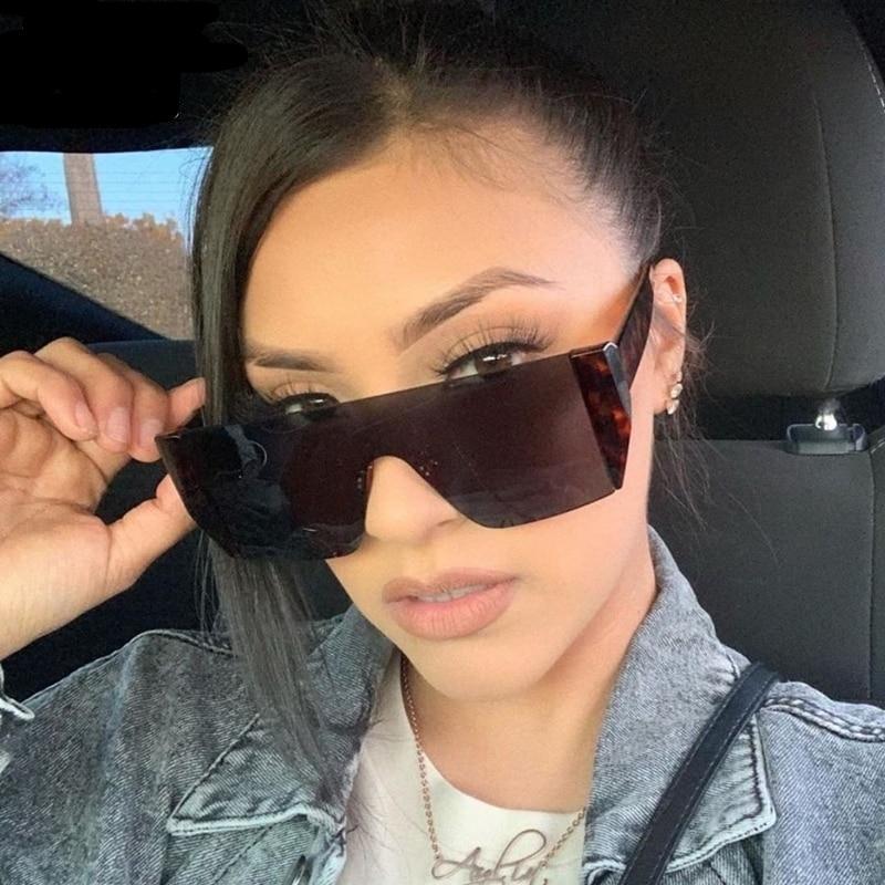 Square Rimless Luxury Brand Designer One Piece Oversized Sun glasses