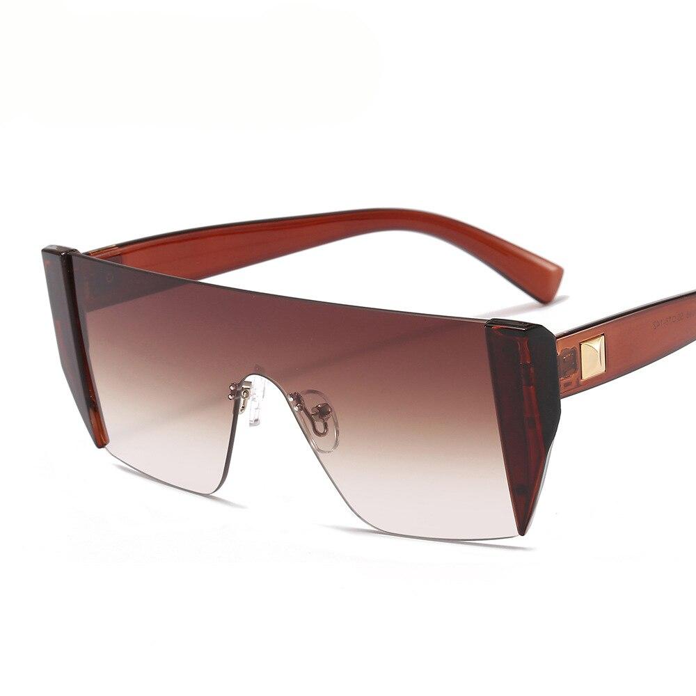 Square Rimless Luxury Brand Designer One Piece Oversized Sun glasses