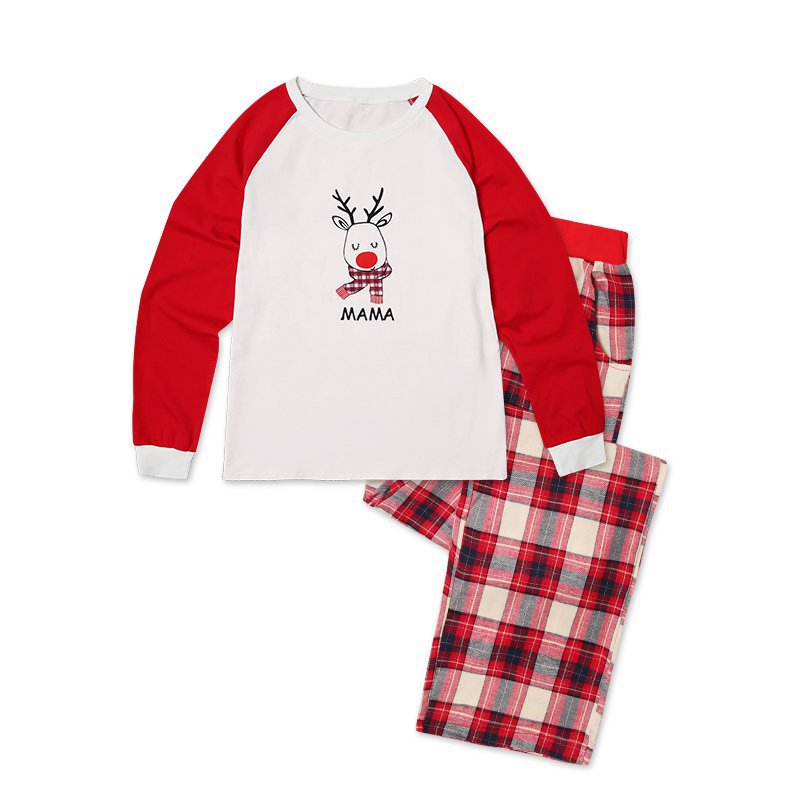 Christmas Family Matching Sleepwear Pajamas Sets Red Deer Top and Plaids Pants 4