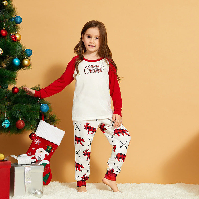 Christmas Family Matching Sleepwear Pajamas Sets White Merry Christmas Top and Prints Bear Deer Pants 8
