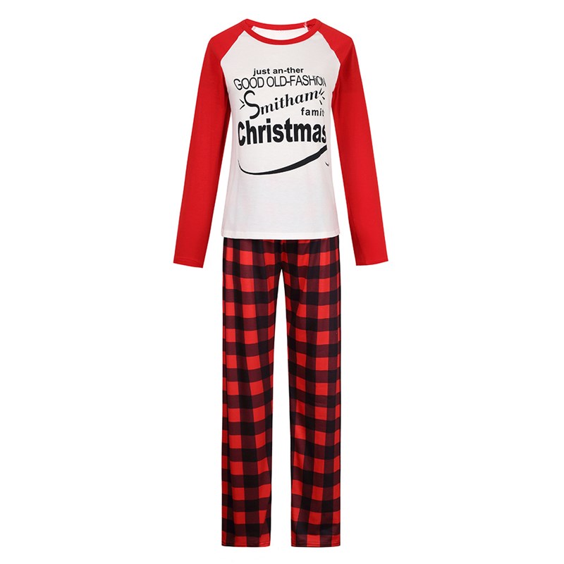 Christmas Family Matching Sleepwear Pajamas Sets White Slogan Top and Red Stripe Pants 6