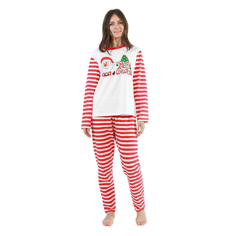 Christmas Family Matching Sleepwear Pajamas Sets White Santa Claus Tree Top and Red Stripes Pants 6