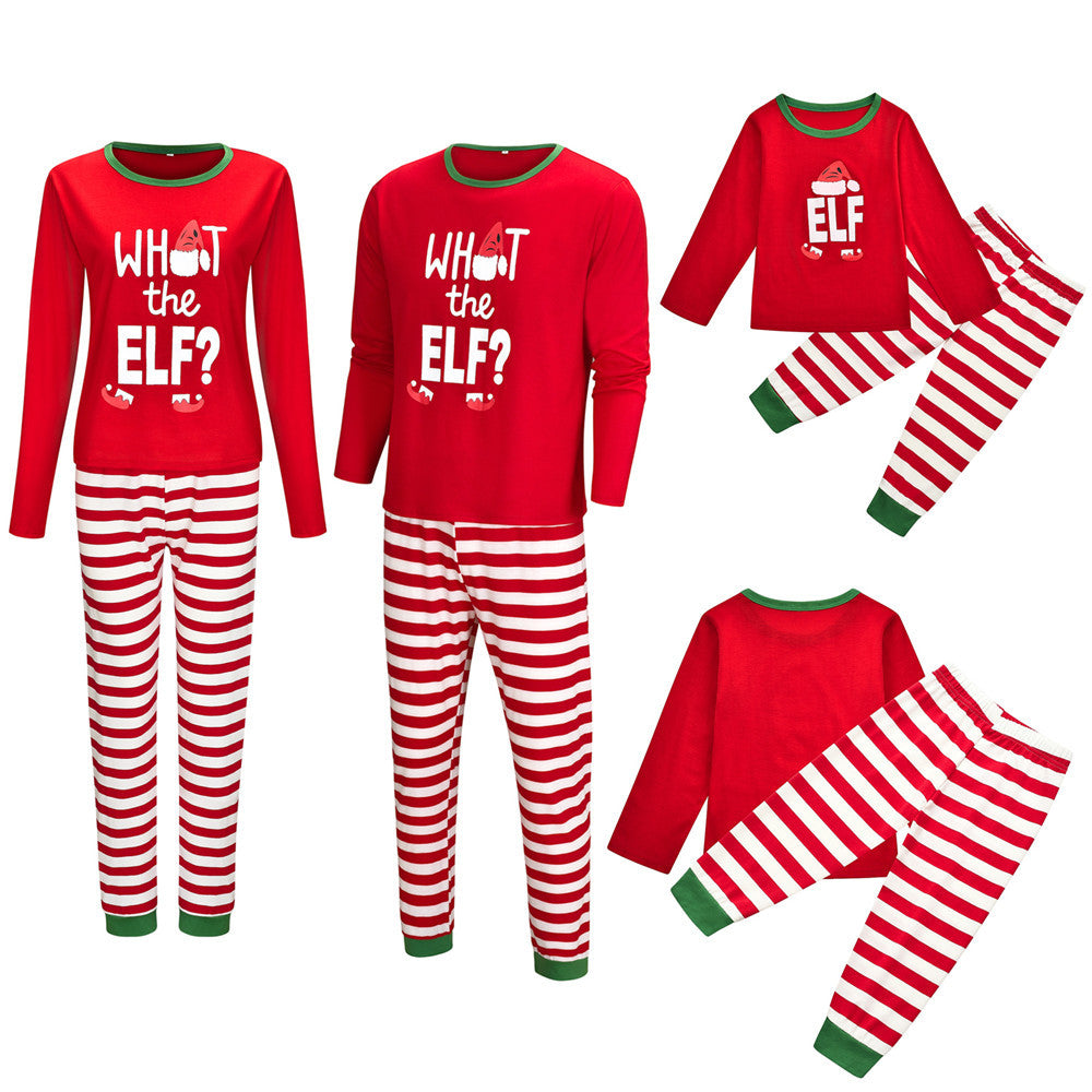 Christmas Family Matching Sleepwear Pajamas Sets ELF Slogan Christmas Hat Top and Stripes Pants 12