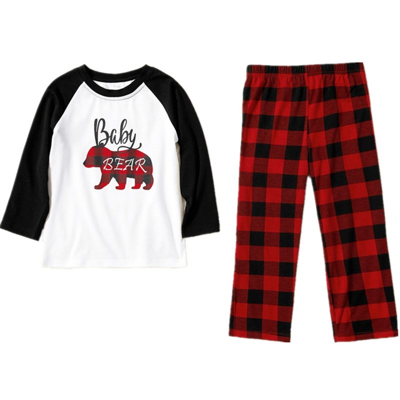 Christmas Family Matching Sleepwear Pajamas Sets White Printing Top and Red Plaid Pants 8