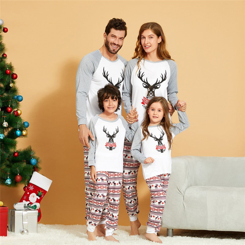 Christmas Family Matching Sleepwear Pajamas Sets Grey Deers Top and Stripe Pants 4
