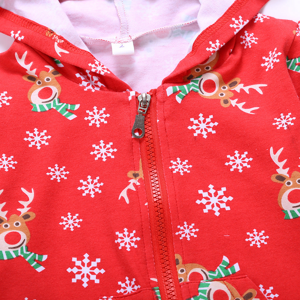 Christmas Family Matching Pajamas Sleepwear Sets Christmas Red Deers Snowflakes Hooded Jumpsuits 16