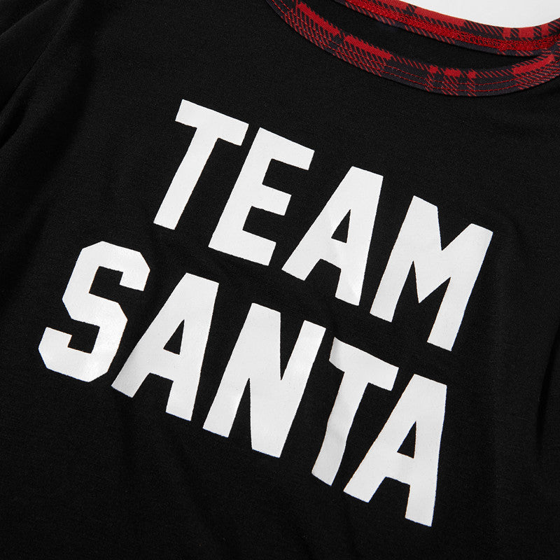 Christmas Family Matching Pajamas Sleepwear Sets Slogan Team Santa Top and Plaids Pants 6