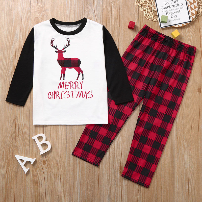 Christmas Family Matching Pajamas Sleepwear Sets Christmas Deer Top and Plaids Pants 42