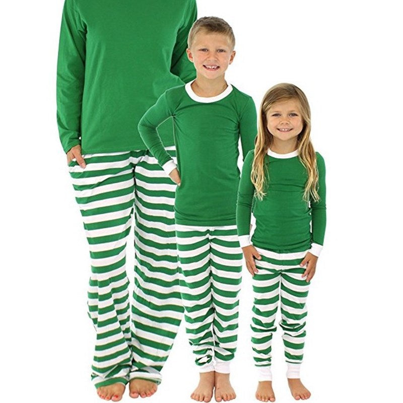 Christmas Family Matching Sleepwear Pajamas Sets Green Top and Green Stripes Pants 10