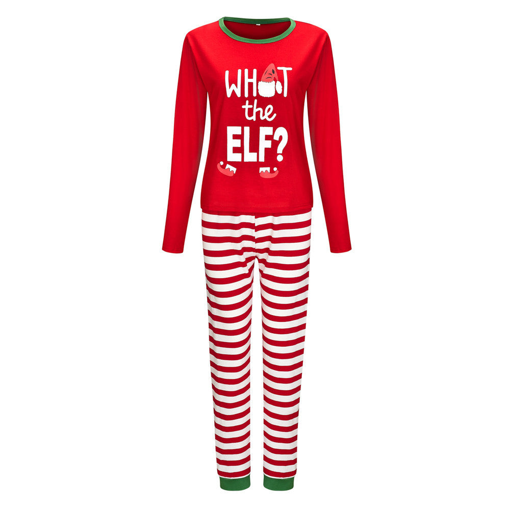 Christmas Family Matching Sleepwear Pajamas Sets ELF Slogan Christmas Hat Top and Stripes Pants 38