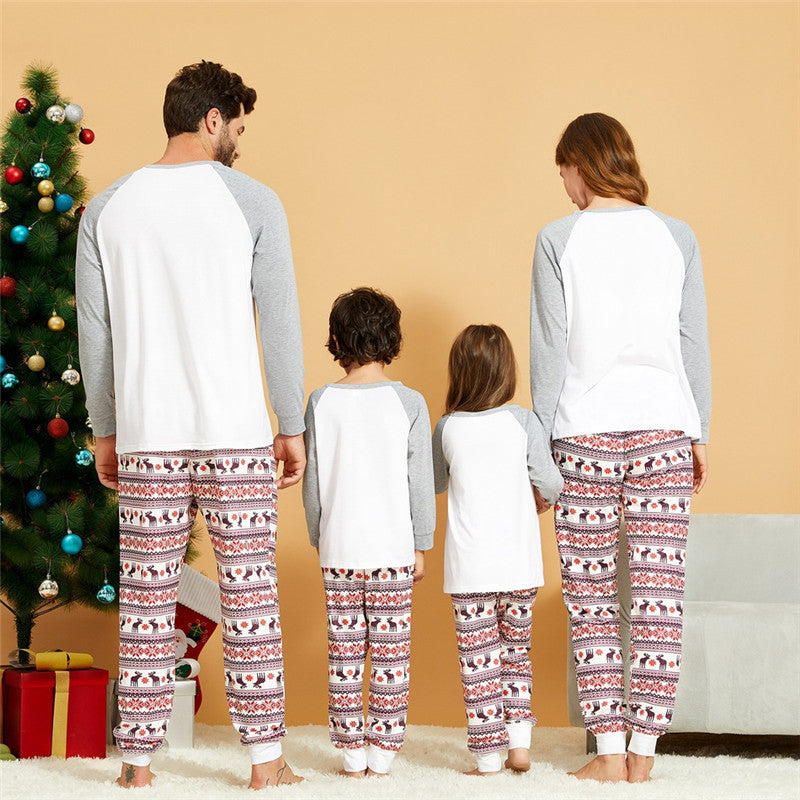 Christmas Family Matching Sleepwear Pajamas Sets Grey Deers Top and Stripe Pants 6