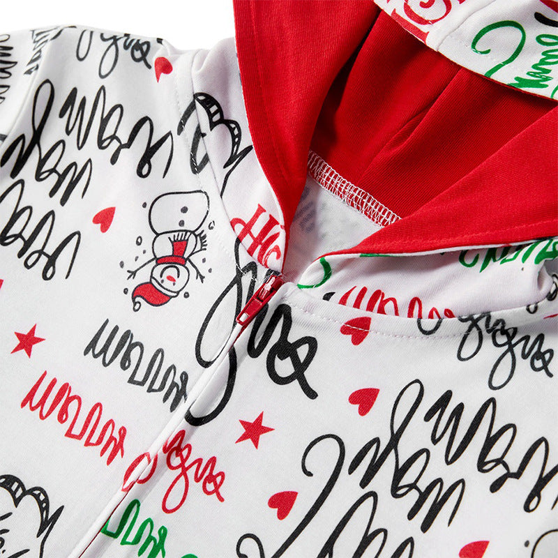 Christmas Family Matching Sleepwear Onesie Kigurumi Pajamas Santa Claus Slogan Hooded Jumpsuit 6