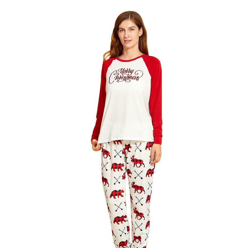 Christmas Family Matching Sleepwear Pajamas Sets White Merry Christmas Top and Prints Bear Deer Pants 10