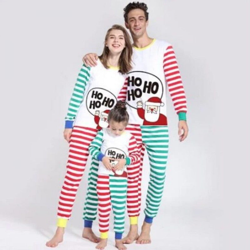 Christmas Family Matching Pajamas Christmas Hohoho Santa Claus Stripes Top and Pant 2