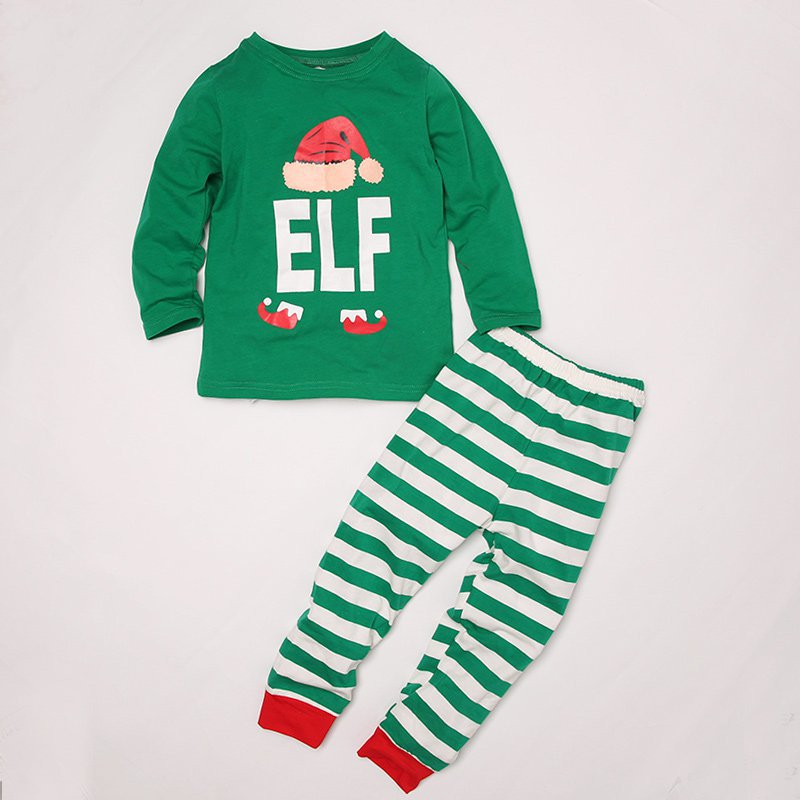 Christmas Family Matching Sleepwear Pajamas Sets ELF Slogan Christmas Hat Top and Stripes Pants 6