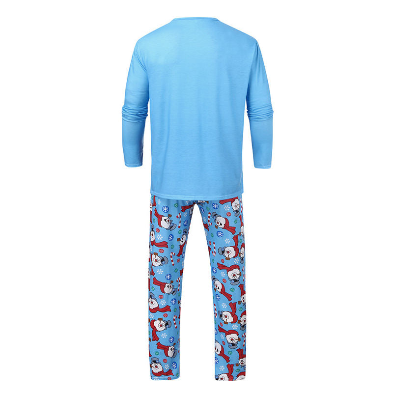 Christmas Family Matching Pajamas Christmas Jolly Snow Man Top and Blue Snowflake Pant 22