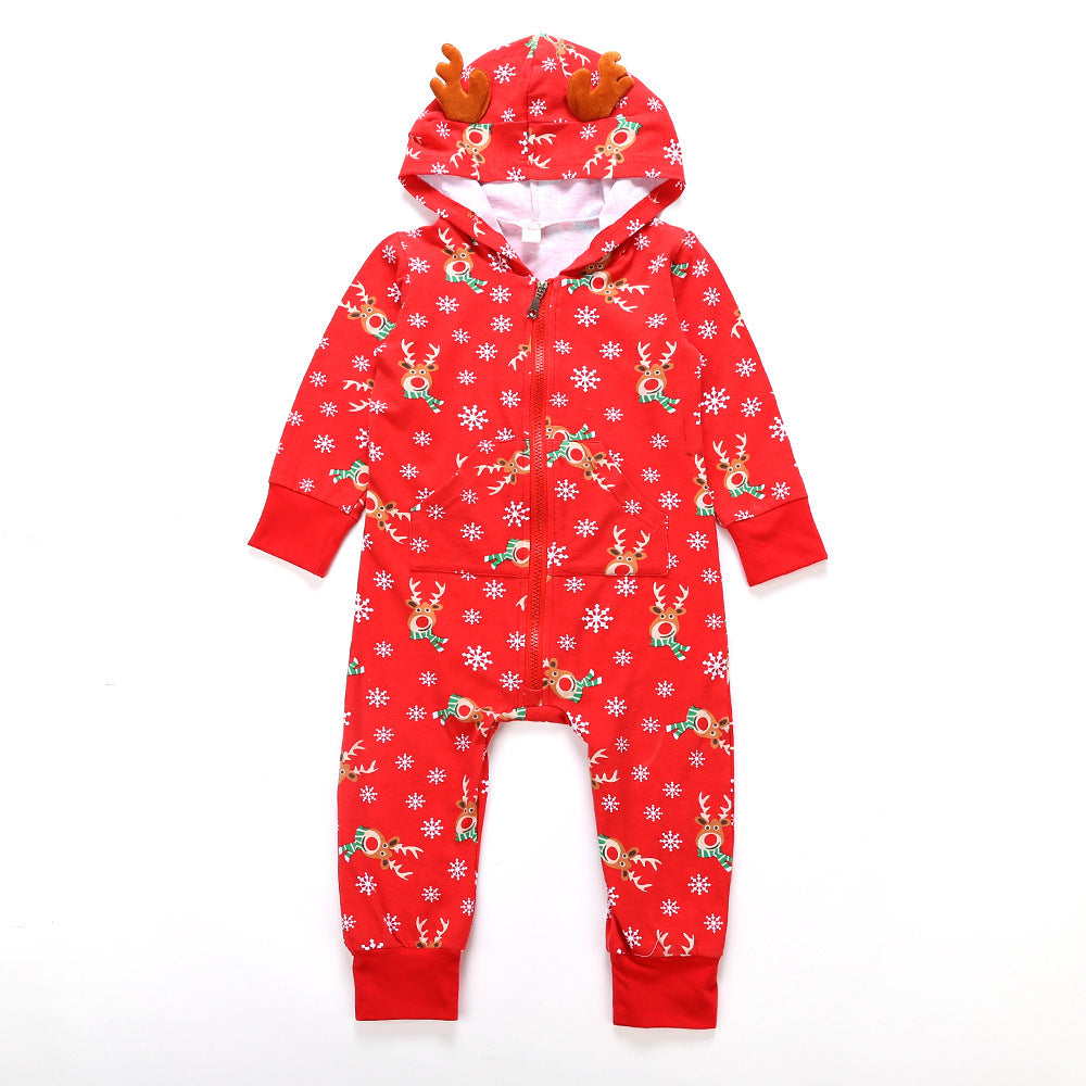 Christmas Family Matching Pajamas Sleepwear Sets Christmas Red Deers Snowflakes Hooded Jumpsuits 8