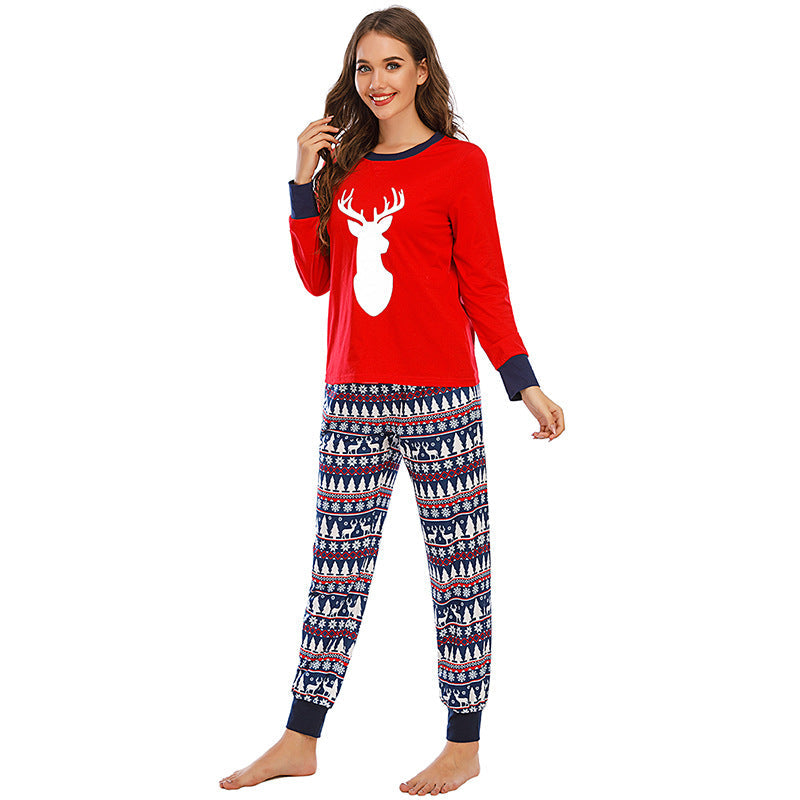 Christmas Family Matching Sleepwear Pajamas Sets Red Deer Top and Navy Prints Pants 8