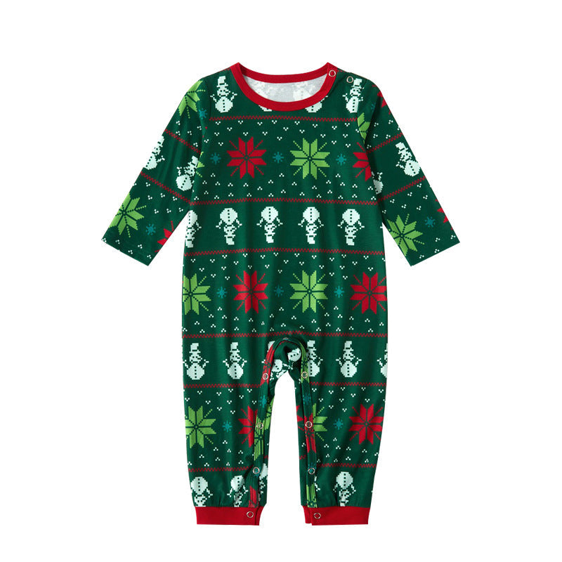 Christmas Family Matching Sleepwear Pajamas Sets Green Snowflake Snowman Top and Pants 4