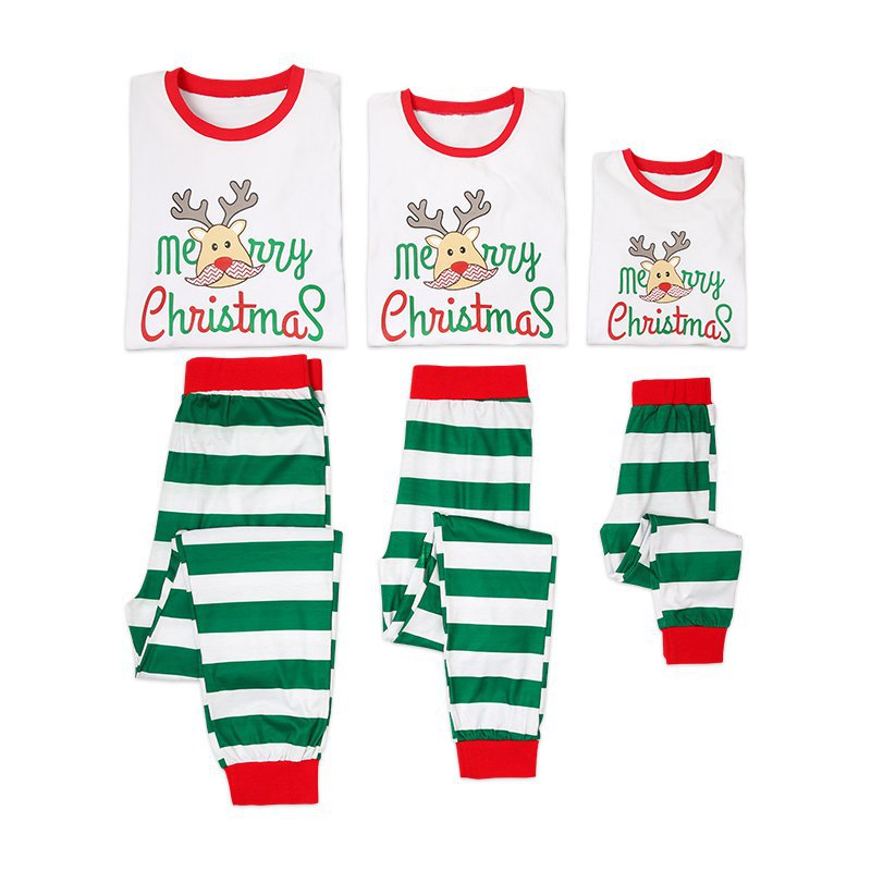 Christmas Family Matching Sleepwear Pajamas Sets Cute Deer Top and Stripes Pants 38