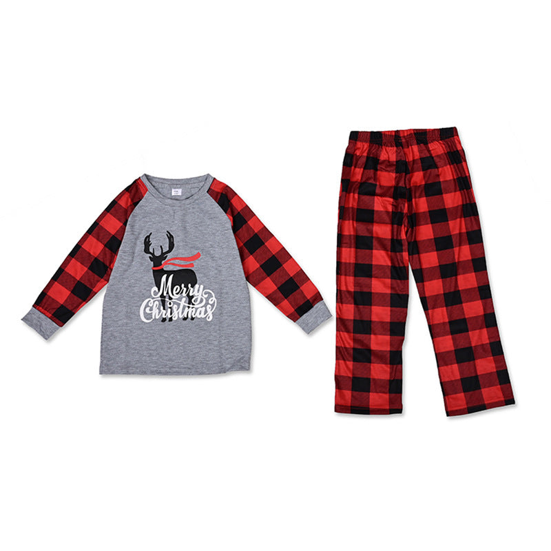 Christmas Family Matching Sleepwear Pajamas Sets Grey Deers Top and Red Plaids Pants 6