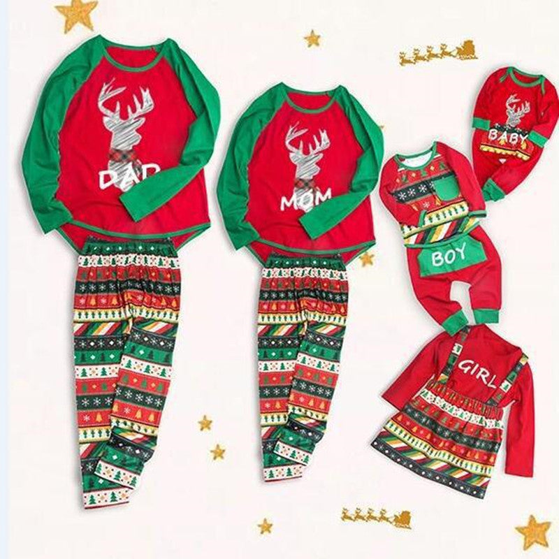 Christmas Family Matching Pajamas Sleepwear Sets Christmas Snow Man Top and Stripes Pants 2