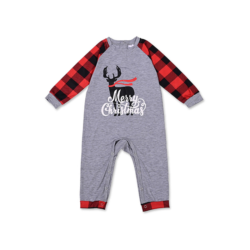 Christmas Family Matching Sleepwear Pajamas Sets Grey Deers Top and Red Plaids Pants 10