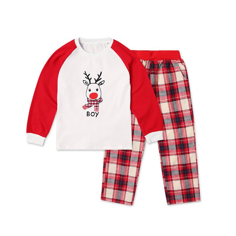 Christmas Family Matching Sleepwear Pajamas Sets Red Deer Top and Plaids Pants 6