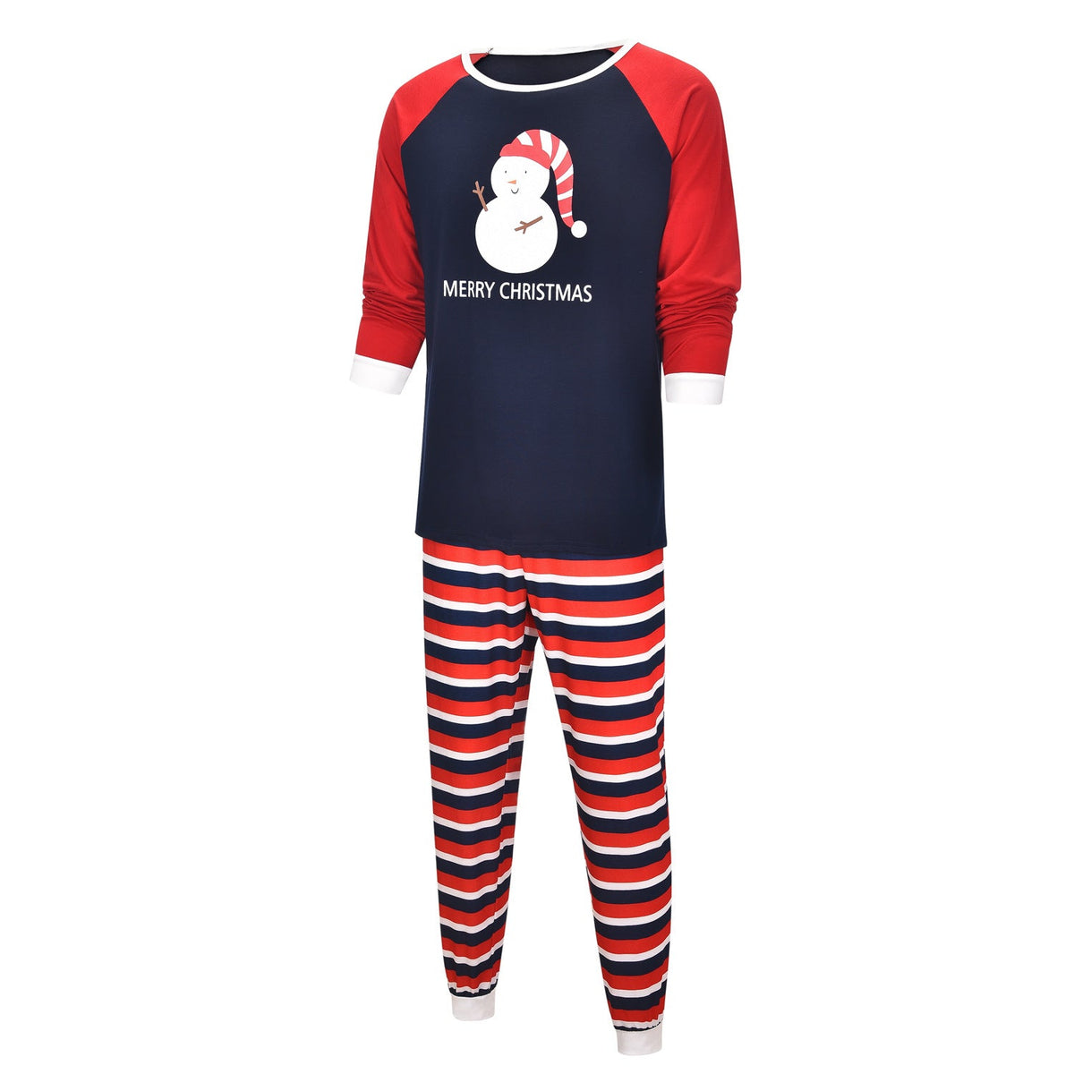 Christmas Family Matching Pajamas Sleepwear Sets Christmas Snow Man Top and Stripes Pants 12