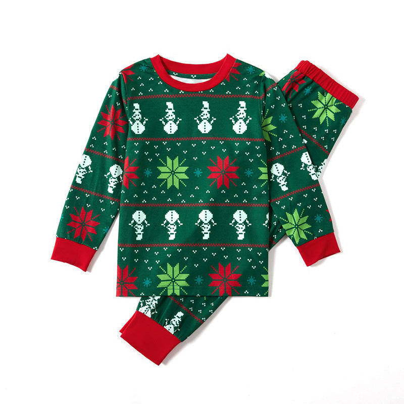 Christmas Family Matching Sleepwear Pajamas Sets Green Snowflake Snowman Top and Pants 6