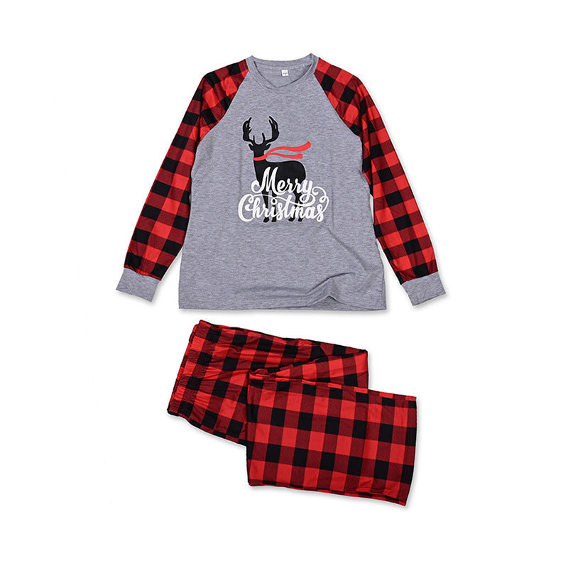 Christmas Family Matching Sleepwear Pajamas Sets Grey Deers Top and Red Plaids Pants 8