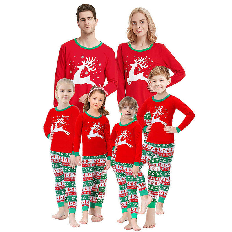 Christmas Family Matching Pajamas Sleepwear Sets Red Deer Stars Top and Christmas Pattern Pants 2