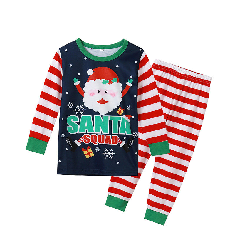 Christmas Family Matching Sleepwear Pajamas Sets Dark Blue Santa Claus Snow Top and Stripe Pants 6