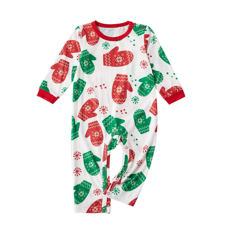Christmas Family Matching Sleepwear Pajamas Sets White Gloves Snow Top and Pants 8