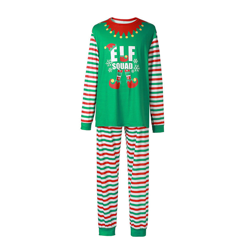 Christmas Family Matching Sleepwear Pajamas Sets Green ELF SQUAD Top and Stripes Pants 10