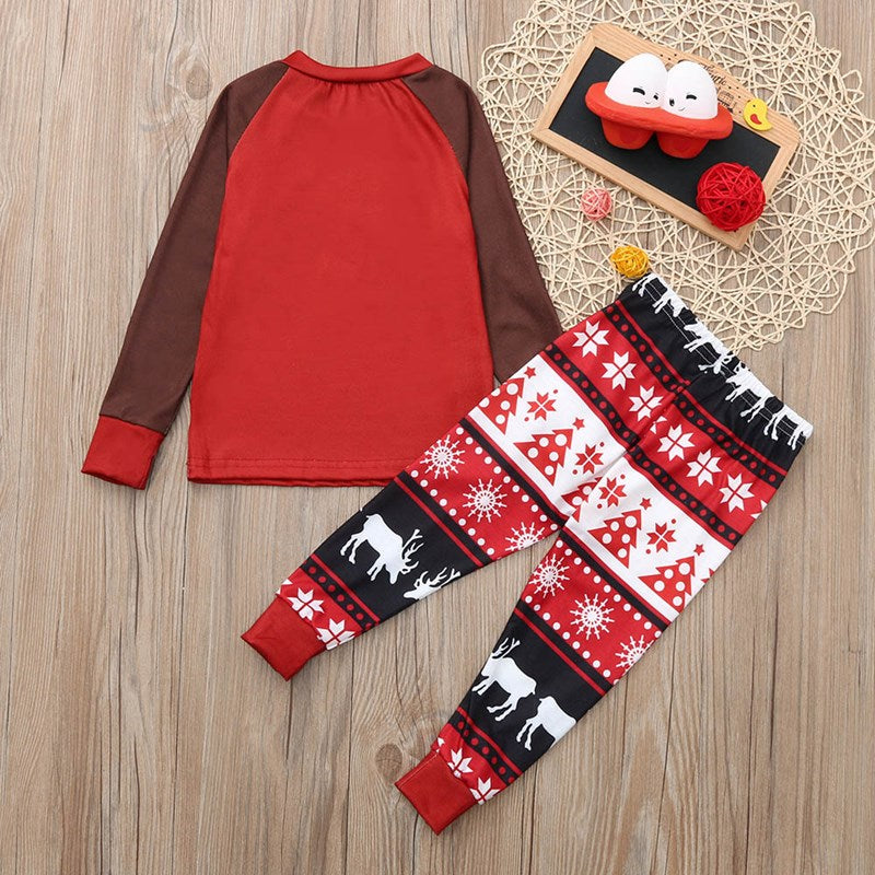 Christmas Family Matching Sleepwear Pajamas Sets Red Deer Top and Christmas Trees Pants 6
