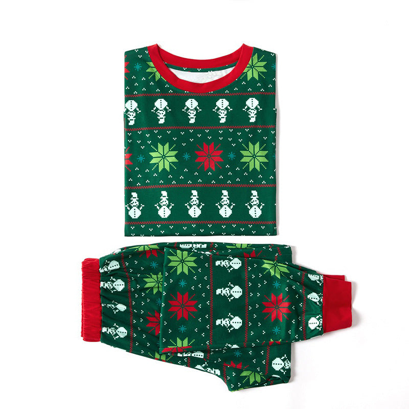 Christmas Family Matching Sleepwear Pajamas Sets Green Snowflake Snowman Top and Pants 8