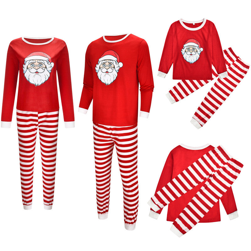 Christmas Family Matching Sleepwear Pajamas Sets Red Christmas Santa Claus Top and Stripes Pants 2
