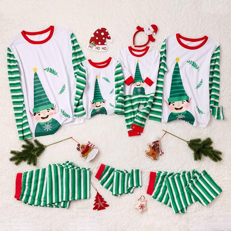 Christmas Family Matching Sleepwear Pajamas Sets White Hohoho Slogan Top and Christmas Pattern Pants 2