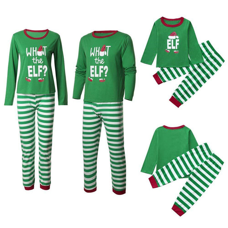 Christmas Family Matching Sleepwear Pajamas Sets ELF Slogan Christmas Hat Top and Stripes Pants 2