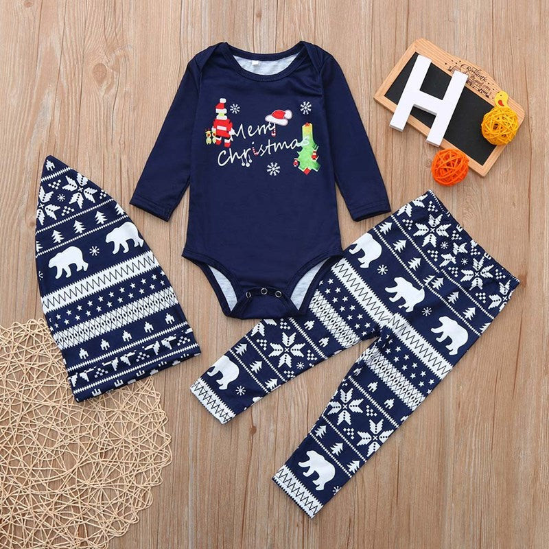 Christmas Family Matching Sleepwear Pajamas Sets Merry Christmas Santa Top and Snowflake Bear Pants 6